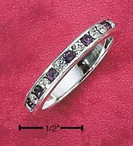 Ss Cz Synthetic Amethyst February Eternity Ring 3mm Wide