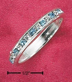 Ss Cz Synthetic Aquamarine March Eternity Rinng 3mm Wide