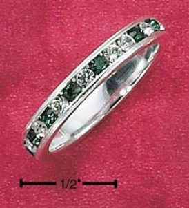 Ss Cz Synthetic Emerald May Eternity Ring 3mm Wide