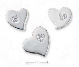 Ss Flat Heart Post Earring Heart Cz Matching Pendant Set