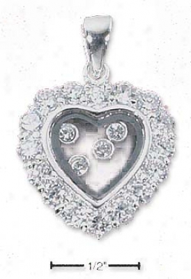 Ss Heart Cz Bordered Window Charm With 4 Czs Floating Inside