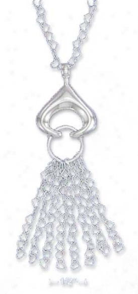 Ss Italian 16 In. Open Heart Neck Triangular Pendant Tassels