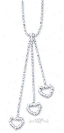 Ss Italian 16i Bead Necklace Beaded Hearts Slide-able Tassel