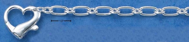 Ss Italian 7 In. Open Bracelet With Extra Heart Shaped Clasp