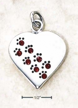 Ss July Cz Paw Print Heart Pendant (backside Is Engravable)