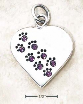 Ss June Cz Paw Print Heart Pendant (backside Is Engravable)