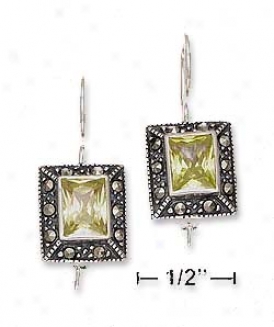 Sd Marcasite Border With Lt Green Cz Centers Earrings