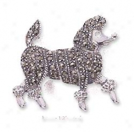 Ss Marcasite Poodle With Garnet Eye Pin (nickel Free)