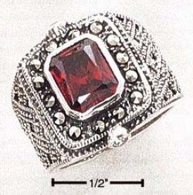 Ss Marcasite Wide Filigree With Synthetic Garnet Tingle