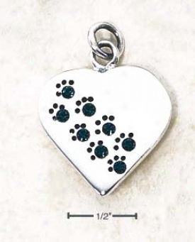 Ss May Cz Paw Mark Heart Penddant (bacjside Is Engravable)