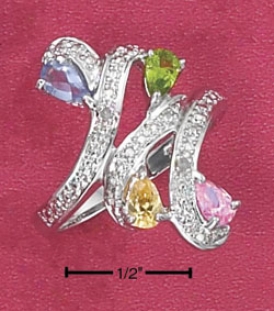 Ss Pink Yellow Cz Imitatipn Peridot Tanzaniye Bypass Ring