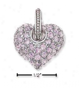 sS Reversible Pink Pave Cz Heaart Charm (filigree Back)