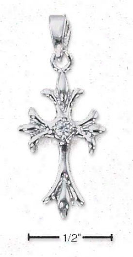 Ss Small Cross Pendant With Branched Ends Cz In Center