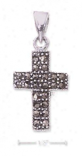 Ss Small Squared Marcasite Cross Charm ( Appr. 1 Ibch)