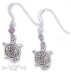 Ss Southwest Turtle Earrings With Purple Swarovski Xtal