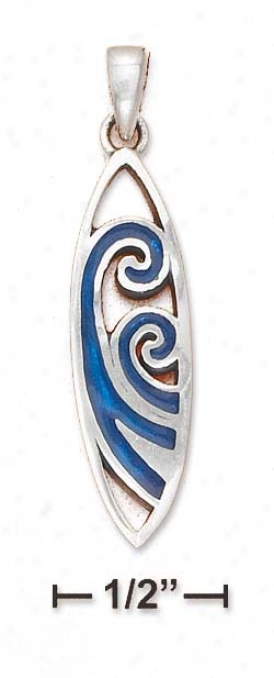 Ss Surfboard With Inlaid Paua Shell Wave Design Charm