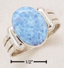 Ss Synthetic Blue Opal Stone On Fancy Shank Ring