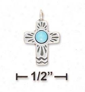 Ss Tiny 1/2 Inch Southwest Gospel With Turquoise Center Charm