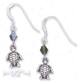 Ss Turtle Earrings With Peridot Green wSarovski Crystal