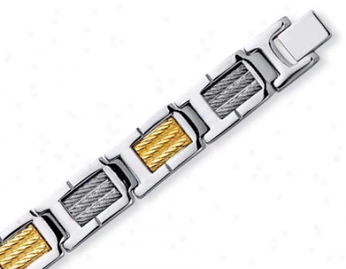 Stainless Steel And 18k Mens Golden Rope Bracelet - 8.5 Inch