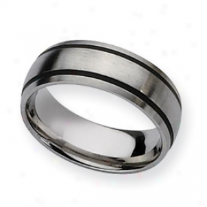 Stainless Steel Black Accent 8mm Satin Band Ring - Size 9.5