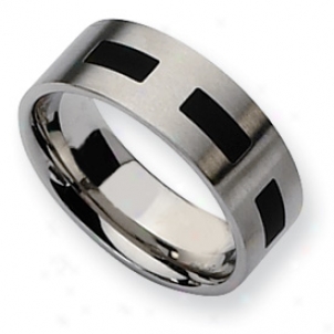 Stainless Steel Black Accent Flat 8mm Satin Band - Size 13