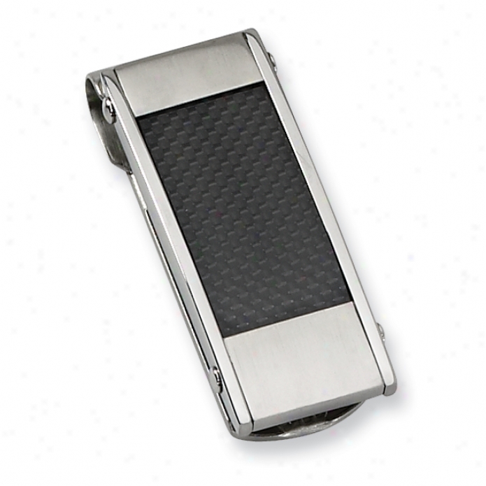 Stainless Steel Black Carbon Fiber Money Clip