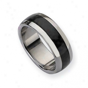 Stainless Steel Carbon Fiber 8mm Polished Band - Size 11.5
