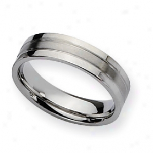 Stainless Steel Flat 6mm Satin Polished Band Ring - Size 6.5