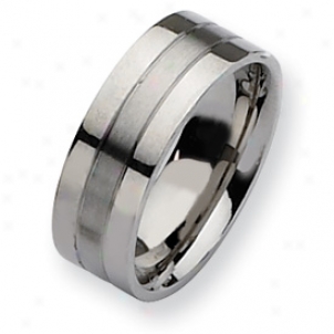 Stainless Steel Flat 8mm Satin Polished Band Ring - Size 7.5