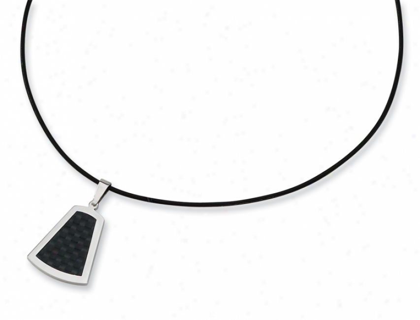 Stainleess Steel Leather Cord Carbon Fiber Necklace - 18 Inch