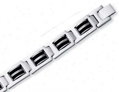 Stainless Steel Mens Steep Link Rubber Bracelet - 8.5 Inch