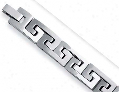 Stainless Steel Mens Greek Key Link Bracelet - 8.5 Inch