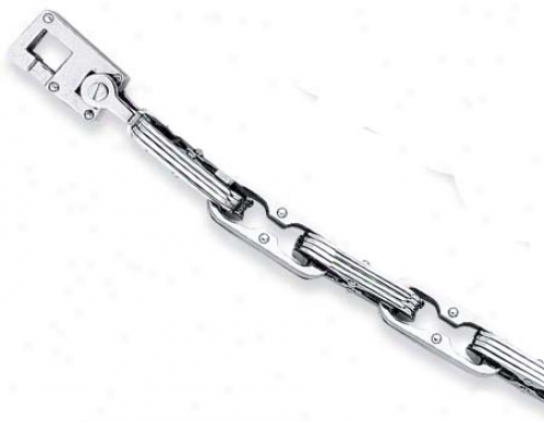 Stainless Steel Mens Open Link Design Bracelet - 8.5 Inch
