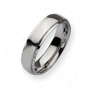 Stainless Steel Ridge Edge 6mm Polished Band Ring Size 8.5