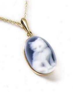 Standing Cat Blue Agate Camek Pendant