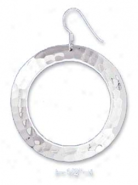 Sterling Silver 1 1/4 Inch Hammered Open Circle Earrings