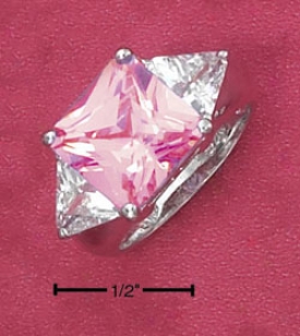 Sterling Silver 10mm Pink Cz Race-course With Clear Side Trillions