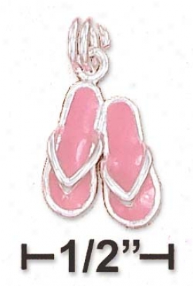 Stetling Silver 10mm Pinnk Enamel Pair Of Sandals Charm