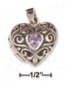 Sterling Silver 12mm Filigree Heart Locket Pendant