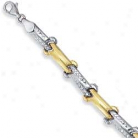 Genuine Silver 14k D-cut Matt Finish Bracelet - 7.25 Inch