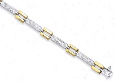 Sterling Silver 14k Diamond Matt Finish Bracelet - 7.25 Inch