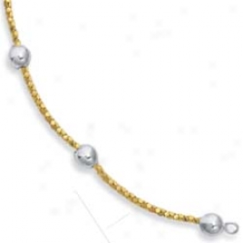 Sterling Silver 14k Pearl Shape Station Bracelet - 7.25 Inch