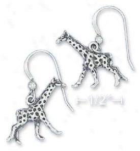 Sterling Silvery 16x17mm Antiqued Running Giraffe Earrings