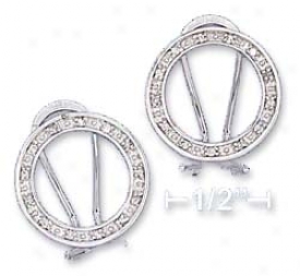 Sterling Silver 17mm Open Circle Cz Post Earrings