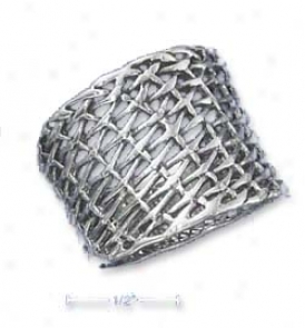 Sterling Silver 18mmD iagonal Weave Tapered Band Ring