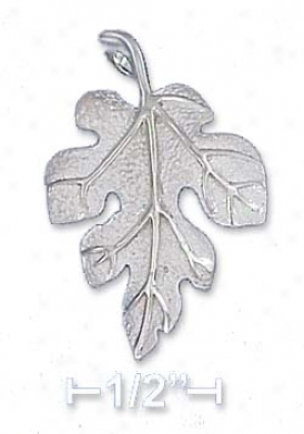 Genuine Silver 19x29mm Oak Leaf Psndant Sandbpasted Finish