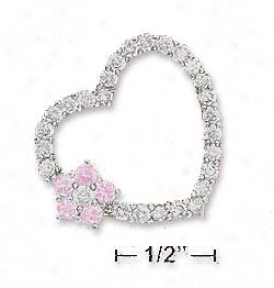 Genuine Silver 25mm Cz Ope Disposition Pendant Pink Cz Flower