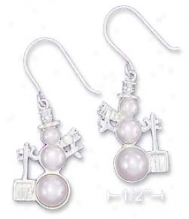 Sterling Silver 26mm Triple Pearl Snowman Earrings