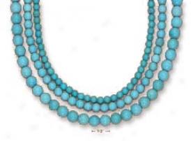 Sterling Silver 3 Strand Grad Turquoise Bead Necklace